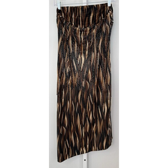 Cache Women’s M Strapless Asymmetrical Dress Brown Black Abstract Y2K Made USA - Picture 2 of 8